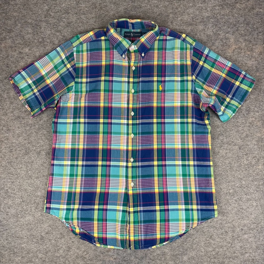 Ralph Lauren Button Down Shirt Plaid Colorful Cotton Mens Large L